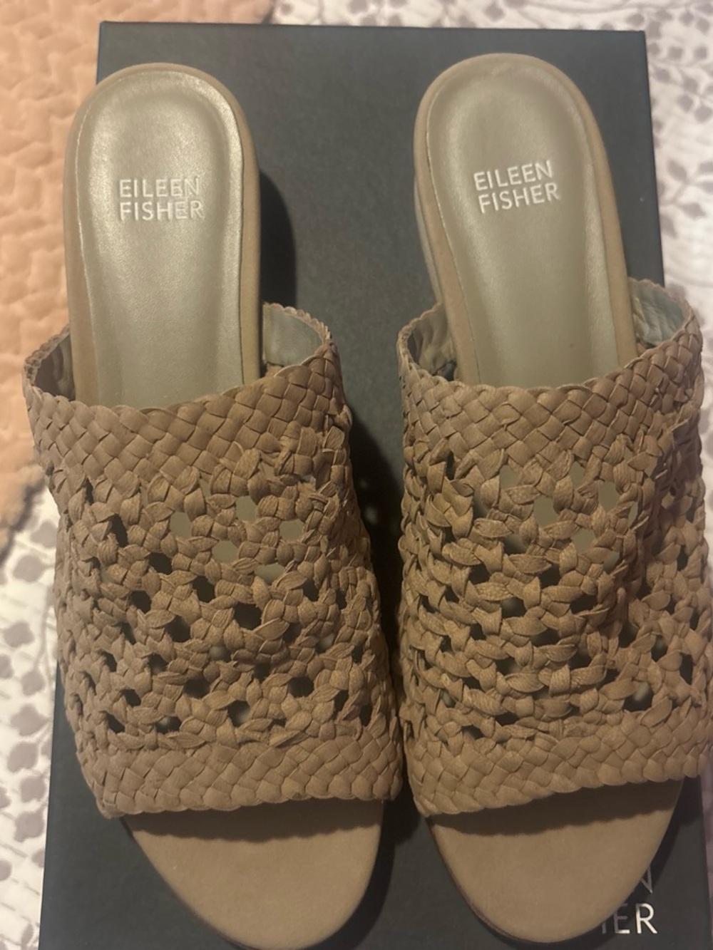 Eileen Fisher Tan Braided Slide Mules